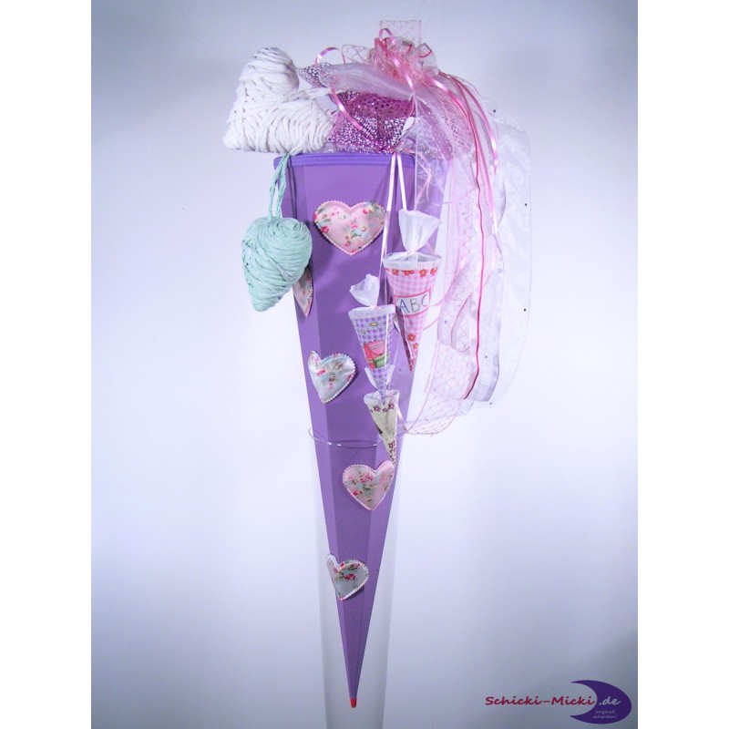 Zuckertüte "Herzen" 85cm, mit Zuckertütenschleife 6eckig Zuckertüte "Herzen" 85cm, mit Zuckertütenschleife 6eckig