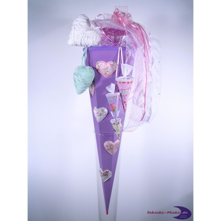 Zuckertüte "Herzen" 85cm, mit Zuckertütenschleife 6eckig
