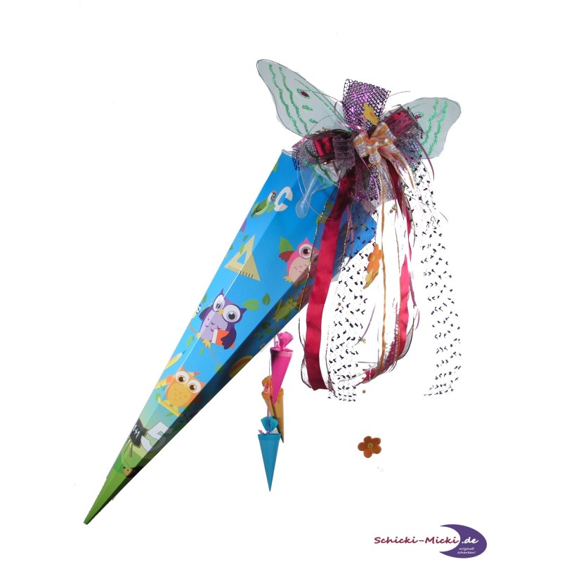 Zuckertüte "Eulen-Schule" 85cm, mit Zuckertütenschleife Schmetterling Zuckertüte "Eulen-Schule" 85cm, mit Zuckertütenschleife Schmetterling