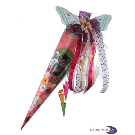 Zuckertüte "Katzenkörbchen" 85cm, mit Zuckertütenschleife Schmetterling