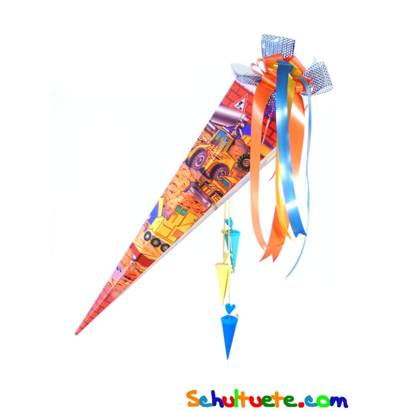 Zuckertüte "Bagger" 85cm, mit Zuckertütenschleife Zuckertüte "Bagger" 85cm, mit Zuckertütenschleife