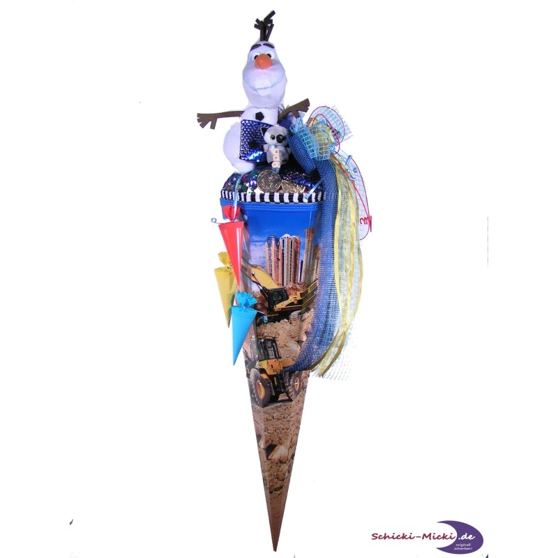 Zuckertüte "Baufahrzeuge" 85cm, mit Zuckertütenschleife, gefüllt Variante Schleckermäulchen Zuckertüte "Baufahrzeuge" 85cm, mit Zuckertütenschleife, gefüllt Variante Schleckermäulchen