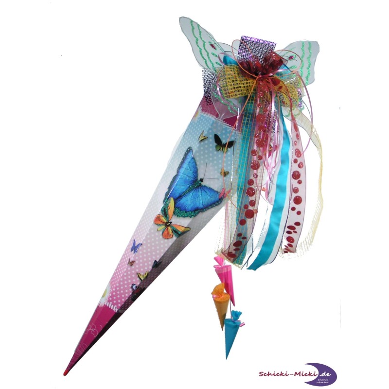 Zuckertüte "Butterfly" 85cm mit Glitzer und Zuckertütenschleife Schmetterling Zuckertüte "Butterfly" 85cm mit Glitzer und Zuckertütenschleife Schmetterling