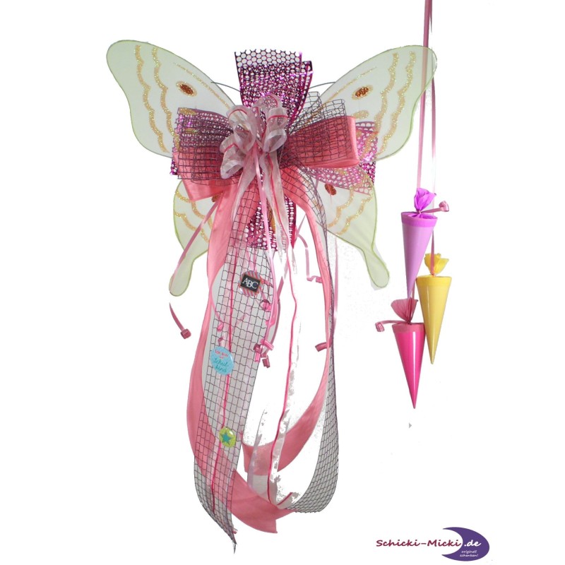Schleife Textil mit Schmetterling gelb Schleife Textil mit Schmetterling gelb
