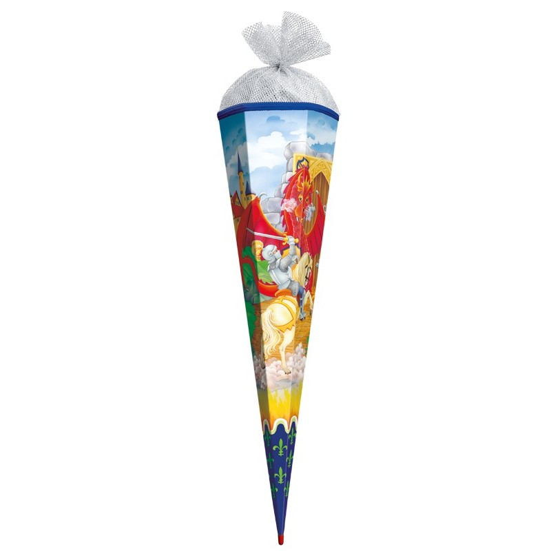 Zuckertüte "Ritter & Drache" 85cm, mit Silberfolie Zuckertüte "Ritter & Drache" 85cm, mit Silberfolie