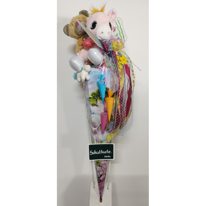 Zuckertüte "Einhorn mit Fohlen" mit Glitter 85cm, mit Zuckertütenschleife Schmetterling, gefüllt Variante Badetuch und Plüsch Zuckertüte "Einhorn mit Fohlen" mit Glitter 85cm, mit Zuckertütenschleife Schmetterling, gefüllt Variante Badetuch und Plüsch