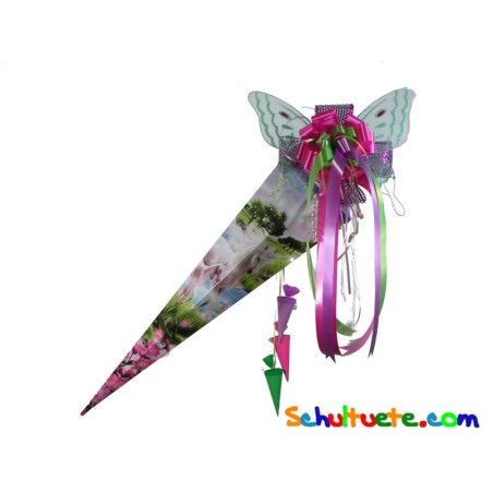 Zuckertüte "Einhorn mit Fohlen" 100cm, mit Zuckertütenschleife Schmetterling
