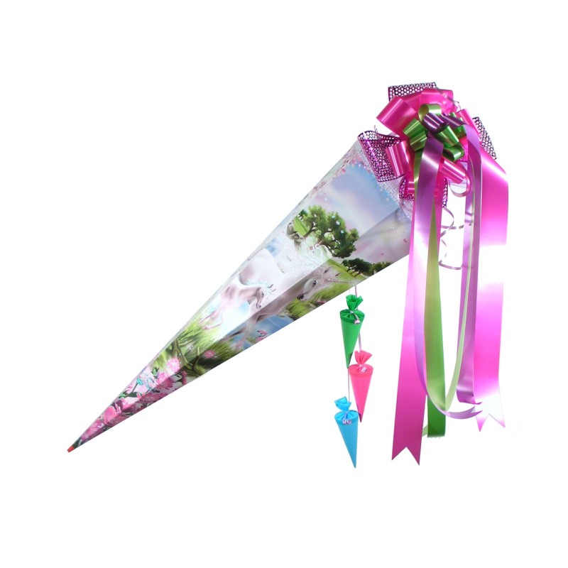 Zuckertüte "Einhorn mit Fohlen" 85cm, mit Zuckertütenschleife Zuckertüte "Einhorn mit Fohlen" 85cm, mit Zuckertütenschleife