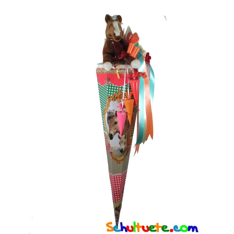 Zuckertüte "Horse" 85cm, mit Zuckertütenschleife, gefüllt Variante Badetuch und Plüsch Zuckertüte "Horse" 85cm, mit Zuckertütenschleife, gefüllt Variante Badetuch und Plüsch