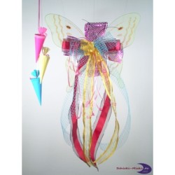 Schleife Textil mit Schmetterling gelb