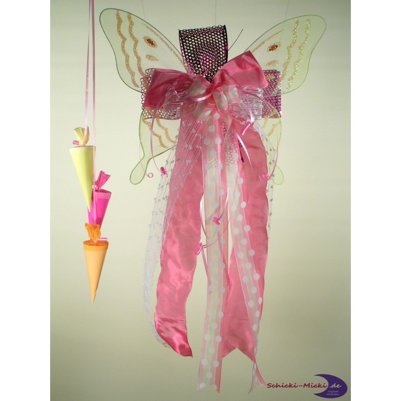 Schleife Textil mit Schmetterling gelb Schleife Textil mit Schmetterling gelb