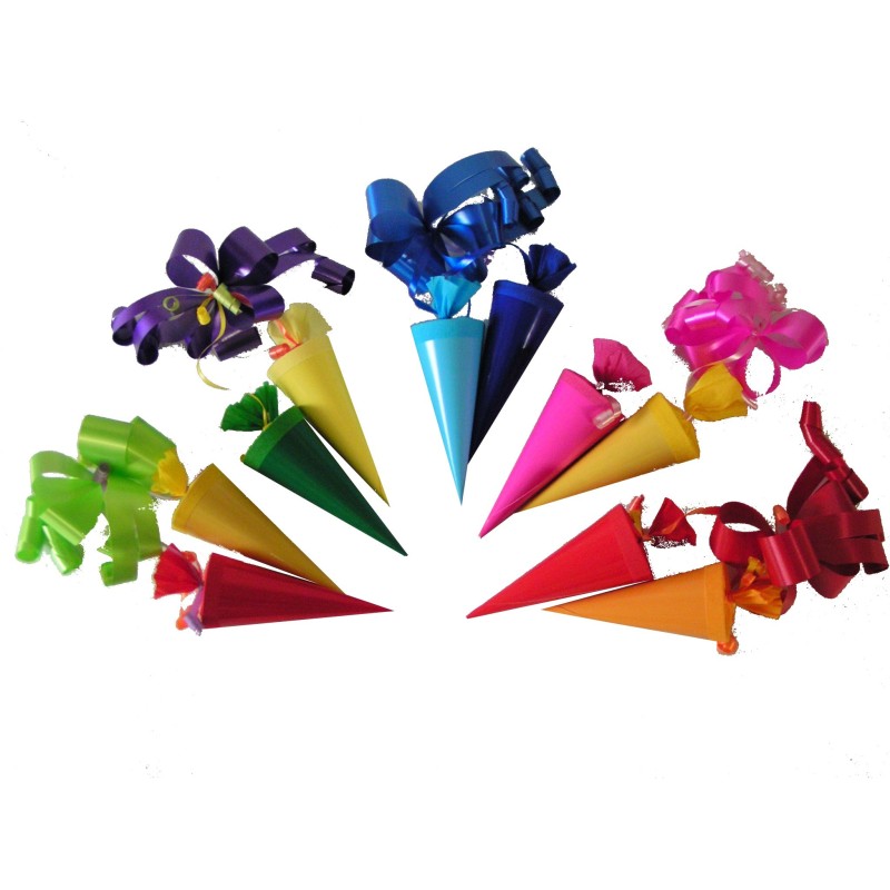 Schleife mit 2 kleinen Zuckertüten 5 Stück im Set, bunt Schleife mit 2 kleinen Zuckertüten 5 Stück im Set, bunt