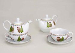 Teekanne-Set mit Tasse und Teller 