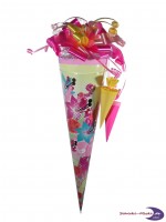 Zuckertüte 'Flowers' 50cm, mit Zuckertütenschleife und zwei kleinen Tüten 